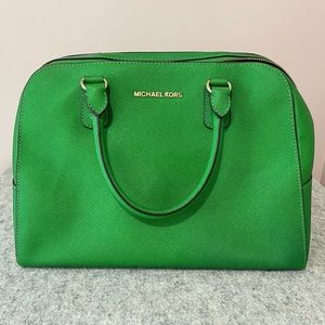 Green Michael Kors Saffiano Satchel